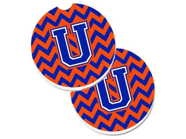 Carolines Treasures CJ1044-UCARC Letter U Chevron Orange & Blue Set of 2 Cup Holder Car Coaster