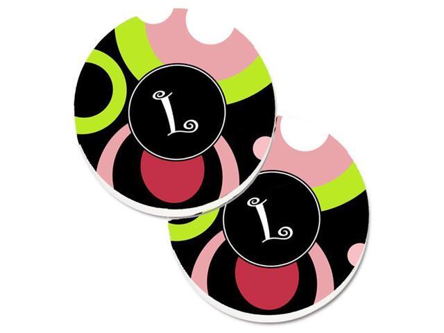 Carolines Treasures AM1002-LCARC Letter L Monogram Retro in Black Set of 2 Cup Holder Car Coaster