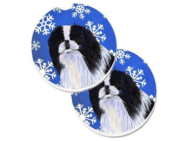 Carolines Treasures SS4605CARC Japanese Chin Winter Snowflakes Holiday Set of 2 Cup Holder Car Coaster