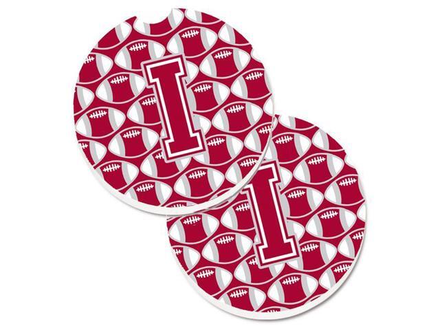 Carolines Treasures CJ1065-ICARC Letter I Football Crimson with Grey & White Set of 2 Cup Holder Car Coaster