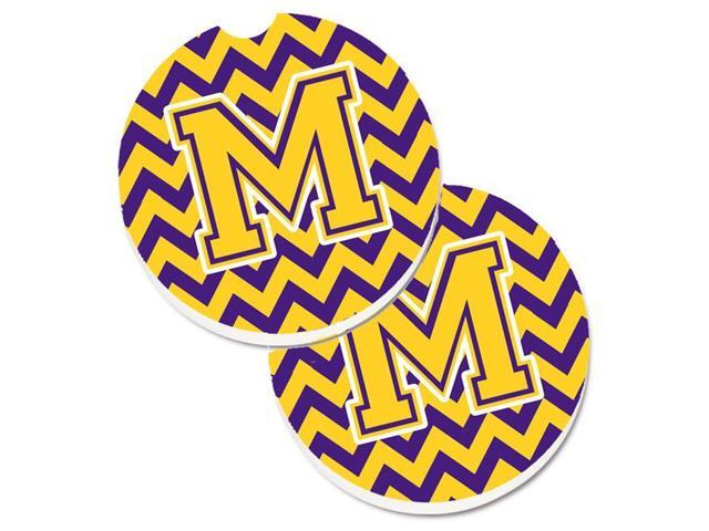Carolines Treasures CJ1041-MCARC Letter M Chevron Purple & Gold Set of 2 Cup Holder Car Coaster