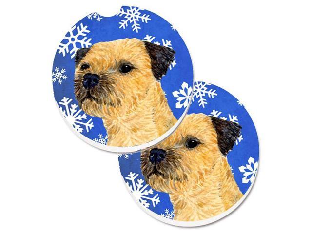 Carolines Treasures LH9278CARC Border Terrier Winter Snowflakes Holiday Set of 2 Cup Holder Car Coaster