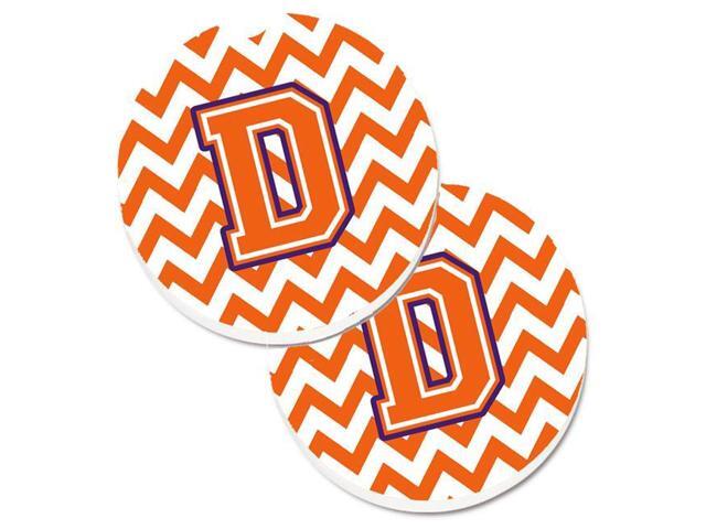 Carolines Treasures CJ1062-DCARC Letter D Chevron Orange & Regalia Set of 2 Cup Holder Car Coaster