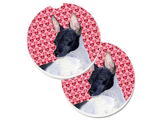 Carolines Treasures SS4480CARC Rat Terrier Hearts Love & Valentines Day Portrait Set of 2 Cup Holder Car Coaster