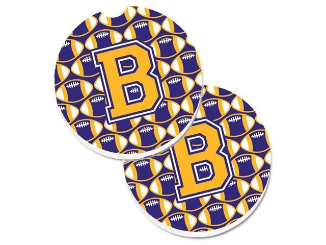 Carolines Treasures CJ1064-BCARC Letter B Football Purple & Gold Set of 2 Cup Holder Car Coaster