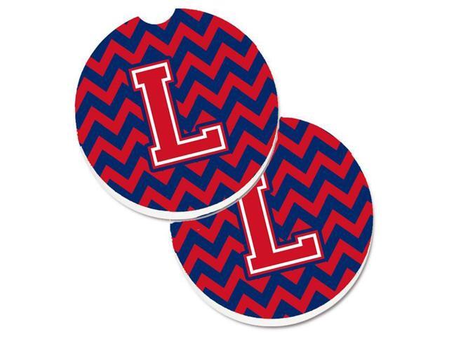 Carolines Treasures CJ1054-LCARC Letter L Chevron Yale Blue & Crimson Set of 2 Cup Holder Car Coaster