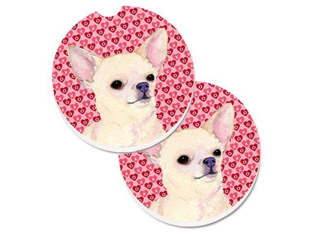 Carolines Treasures SS4472CARC Chihuahua Hearts Love & Valentines Day Portrait Set of 2 Cup Holder Car Coaster