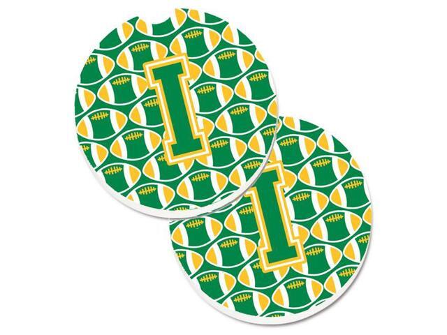 Carolines Treasures CJ1069-ICARC Letter I Football Green & Gold Set of 2 Cup Holder Car Coaster