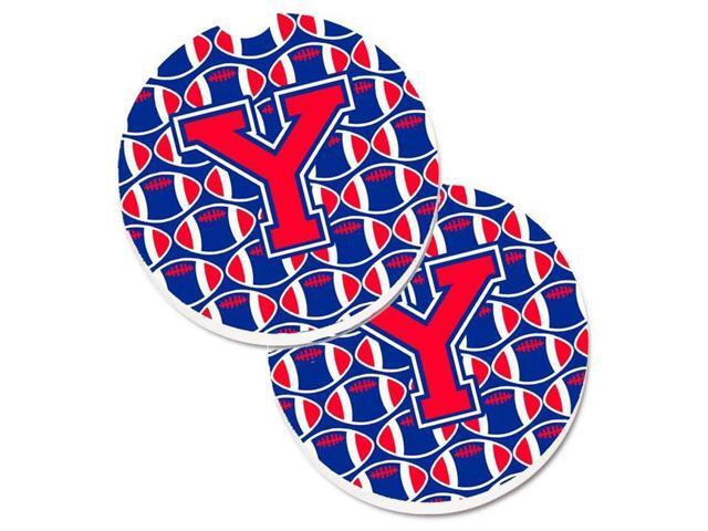 Carolines Treasures CJ1076-YCARC Letter Y Football Harvard Crimson & Yale Blue Set of 2 Cup Holder Car Coaster