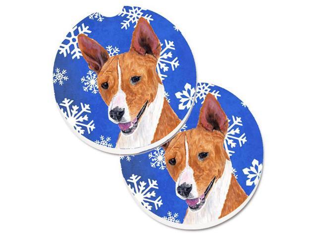 Carolines Treasures SC9387CARC Basenji Winter Snowflakes Holiday Set of 2 Cup Holder Car Coaster