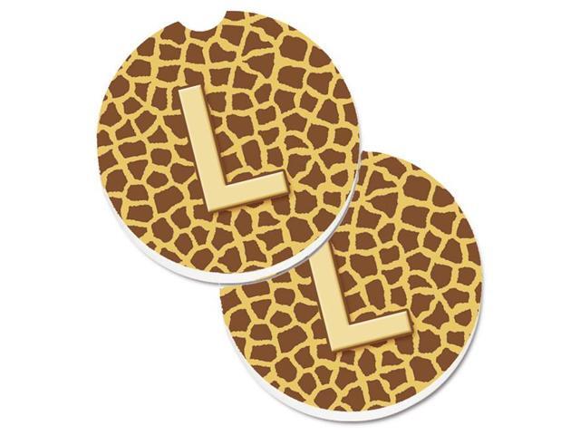 Carolines Treasures CJ1025-LCARC Monogram Initial L Giraffe Set of 2 Cup Holder Car Coaster