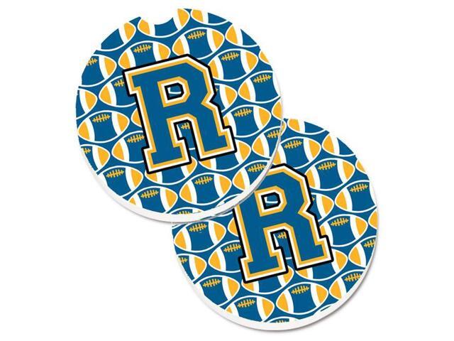 Carolines Treasures CJ1077-RCARC Letter R Football Blue & Gold Set of 2 Cup Holder Car Coaster