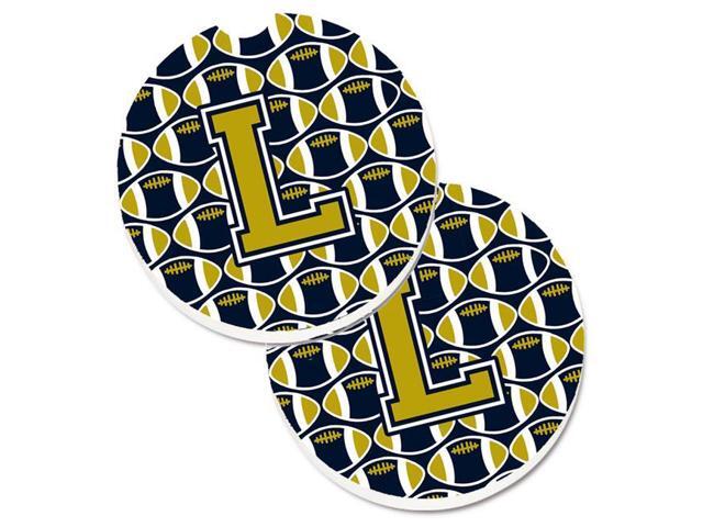 Carolines Treasures CJ1074-LCARC Letter L Football Blue & Gold Set of 2 Cup Holder Car Coaster