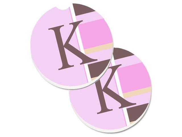 Carolines Treasures CJ1005-KCARC Letter K Initial Monogram Pink Stripes Set of 2 Cup Holder Car Coaster