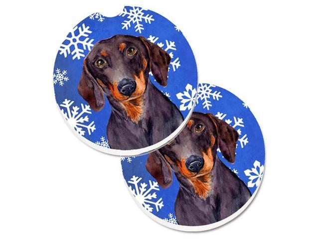 Carolines Treasures LH9268CARC Dachshund Winter Snowflakes Holiday Set of 2 Cup Holder Car Coaster