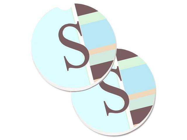Carolines Treasures CJ1003-SCARC Letter S Initial Monogram Blue Stripes Set of 2 Cup Holder Car Coaster