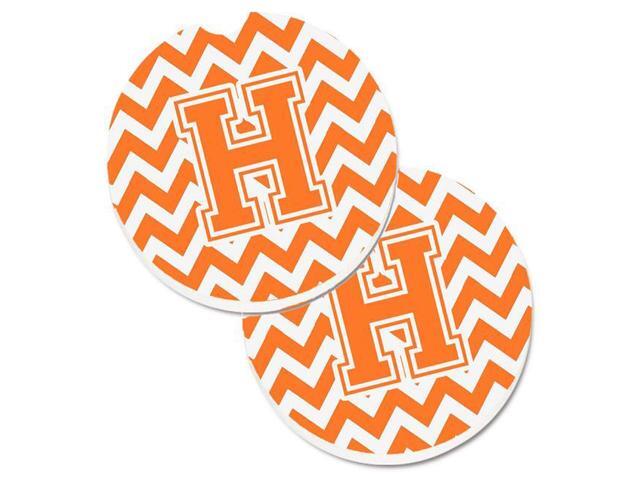 Carolines Treasures CJ1046-HCARC Letter H Chevron Orange & White Set of 2 Cup Holder Car Coaster