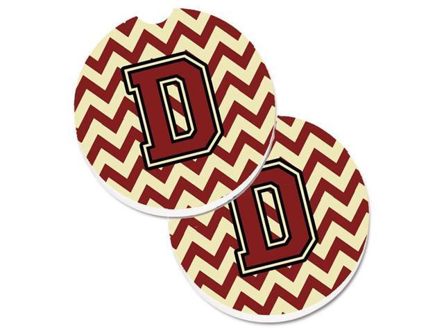 Carolines Treasures CJ1061-DCARC Letter D Chevron Maroon & Gold Set of 2 Cup Holder Car Coaster