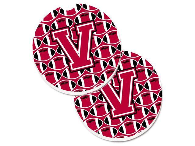 Carolines Treasures CJ1079-VCARC Letter V Football Crimson & White Set of 2 Cup Holder Car Coaster