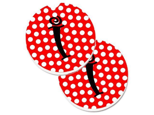 Carolines Treasures CJ1012-ICARC Letter I Initial Monogram Red & Black Polka Dots Set of 2 Cup Holder Car Coaster