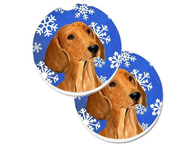 Carolines Treasures SS4625CARC Dachshund Winter Snowflakes Holiday Set of 2 Cup Holder Car Coaster