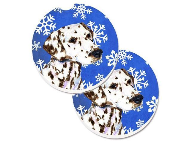 Carolines Treasures SS4607CARC Dalmatian Winter Snowflakes Holiday Set of 2 Cup Holder Car Coaster