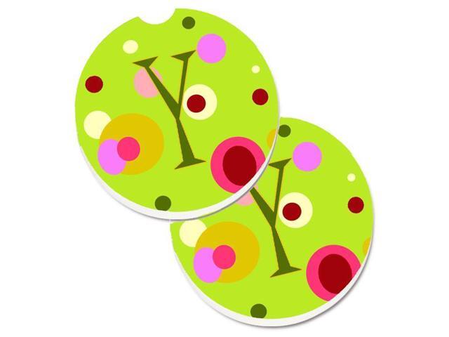 Carolines Treasures CJ1010-YCARC Letter Y Monogram Lime Green Set of 2 Cup Holder Car Coaster