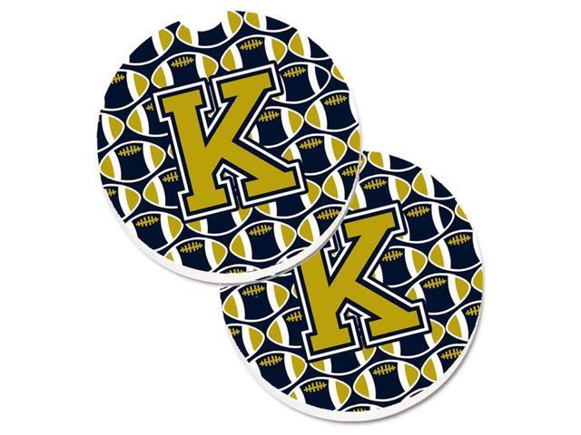 Carolines Treasures CJ1074-KCARC Letter K Football Blue & Gold Set of 2 Cup Holder Car Coaster