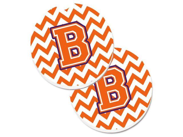 Carolines Treasures CJ1062-BCARC Letter B Chevron Orange & Regalia Set of 2 Cup Holder Car Coaster
