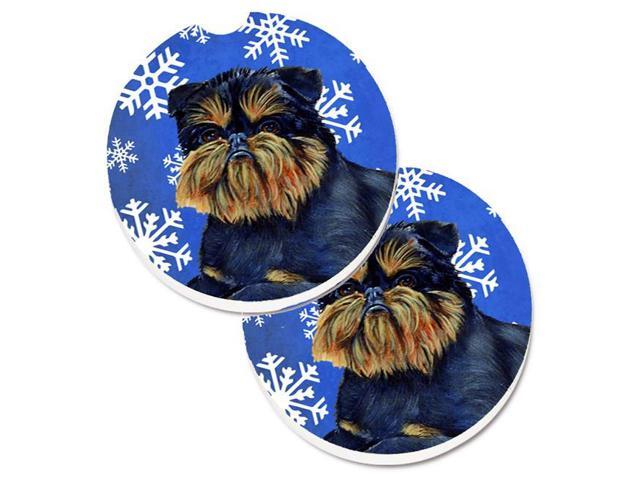 Carolines Treasures LH9298CARC Brussels Griffon Winter Snowflakes Holiday Set of 2 Cup Holder Car Coaster