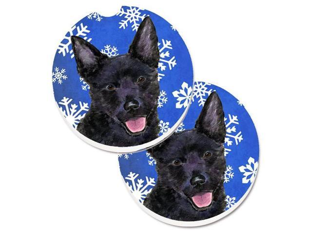 Carolines Treasures SS4636CARC Australian Kelpie Winter Snowflakes Holiday Set of 2 Cup Holder Car Coaster