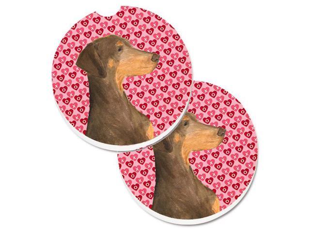 Carolines Treasures SS4479CARC Doberman Hearts Love & Valentines Day Portrait Set of 2 Cup Holder Car Coaster