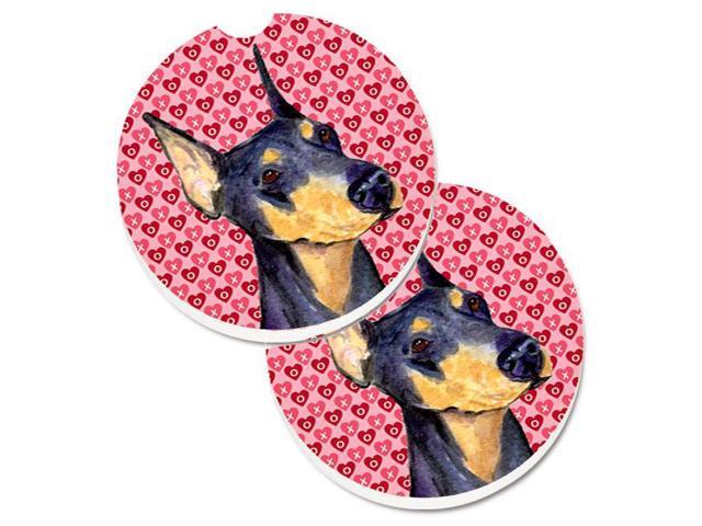 Carolines Treasures SS4495CARC Doberman Hearts Love & Valentines Day Portrait Set of 2 Cup Holder Car Coaster