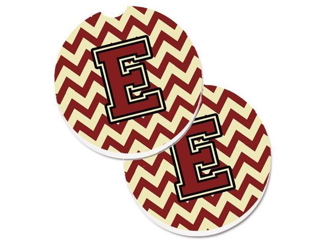 Carolines Treasures CJ1061-ECARC Letter E Chevron Maroon & Gold Set of 2 Cup Holder Car Coaster