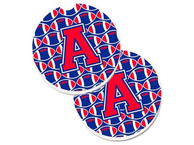 Carolines Treasures CJ1076-ACARC Letter A Football Harvard Crimson & Yale Blue Set of 2 Cup Holder Car Coaster