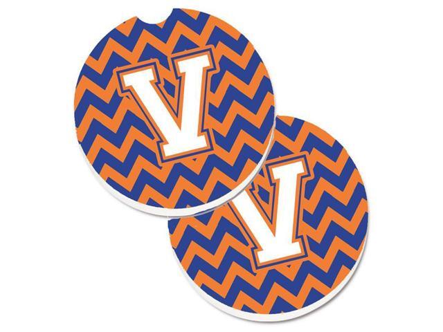 Carolines Treasures CJ1060-VCARC Letter V Chevron Blue & Orange No3 Set of 2 Cup Holder Car Coaster