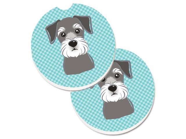 Carolines Treasures BB1144CARC Checkerboard Blue Schnauzer Set of 2 Cup Holder Car Coaster