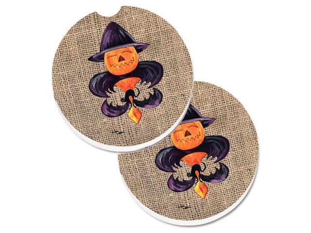 Carolines Treasures 8748CARC Halloween Pumpkin Bat Fleur De Lis Set of 2 Cup Holder Car Coaster