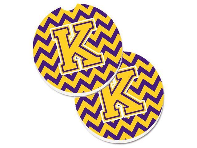 Carolines Treasures CJ1041-KCARC Letter K Chevron Purple & Gold Set of 2 Cup Holder Car Coaster