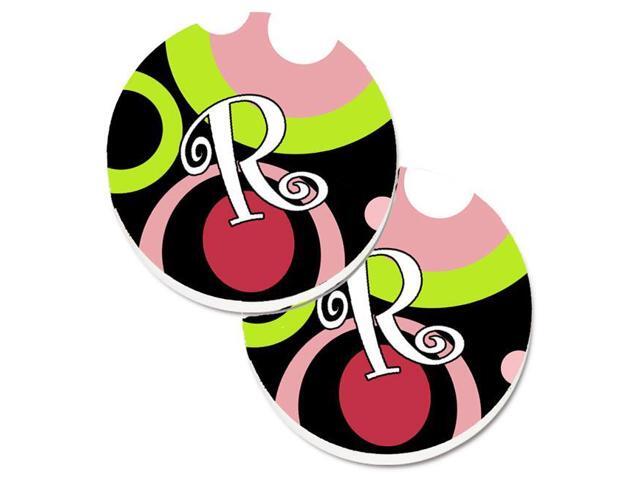 Carolines Treasures AM1002-RCARC Letter R Monogram Retro in Black Set of 2 Cup Holder Car Coaster