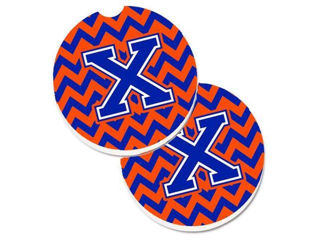 Carolines Treasures CJ1044-XCARC Letter X Chevron Orange & Blue Set of 2 Cup Holder Car Coaster