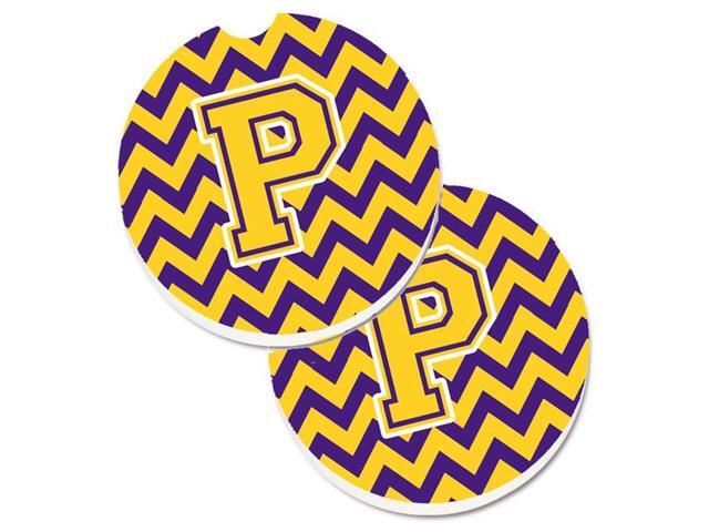 Carolines Treasures CJ1041-PCARC Letter P Chevron Purple & Gold Set of 2 Cup Holder Car Coaster