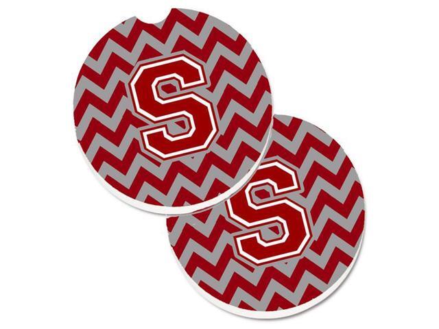 Carolines Treasures CJ1049-SCARC Letter S Chevron Maroon & White Set of 2 Cup Holder Car Coaster