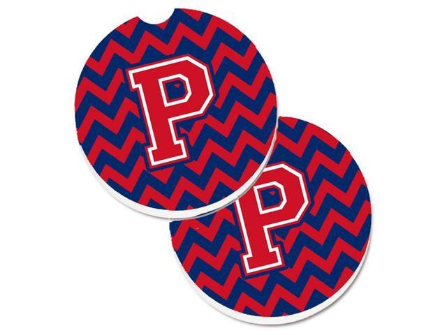 Carolines Treasures CJ1054-PCARC Letter P Chevron Yale Blue & Crimson Set of 2 Cup Holder Car Coaster