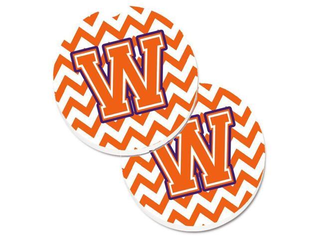 Carolines Treasures CJ1062-WCARC Letter W Chevron Orange & Regalia Set of 2 Cup Holder Car Coaster