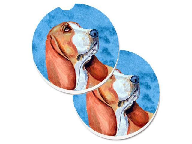 Carolines Treasures LH9377BUCARC Blue Basset Hound Set of 2 Cup Holder Car Coaster