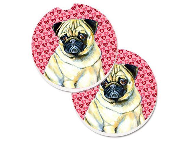 Carolines Treasures LH9162CARC Pug Hearts Love & Valentines Day Portrait Set of 2 Cup Holder Car Coaster