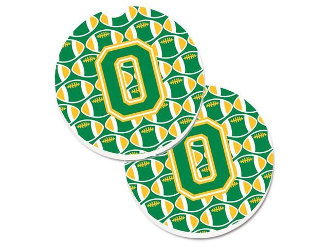 Carolines Treasures CJ1069-OCARC Letter O Football Green & Gold Set of 2 Cup Holder Car Coaster