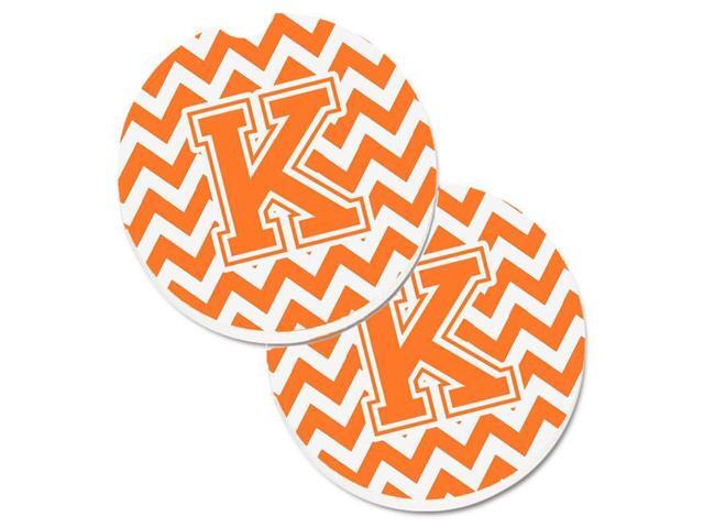 Carolines Treasures CJ1046-KCARC Letter K Chevron Orange & White Set of 2 Cup Holder Car Coaster