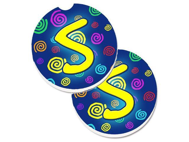 Carolines Treasures CJ1011-SCARC Letter S Initial Monogram Blue Swirls Set of 2 Cup Holder Car Coaster